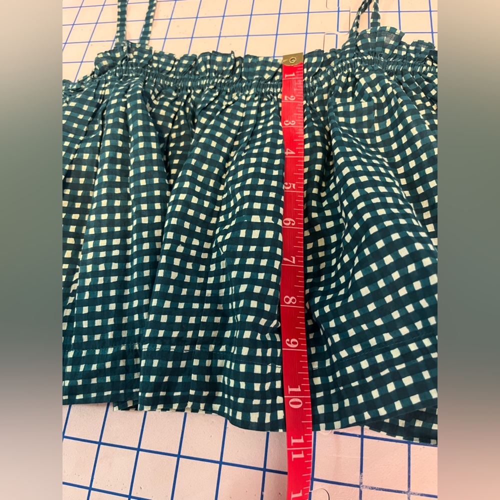 Apiece Apart Sanna green & white gingham seersucker cami flounce crop top, Small - Picture 5 of 8